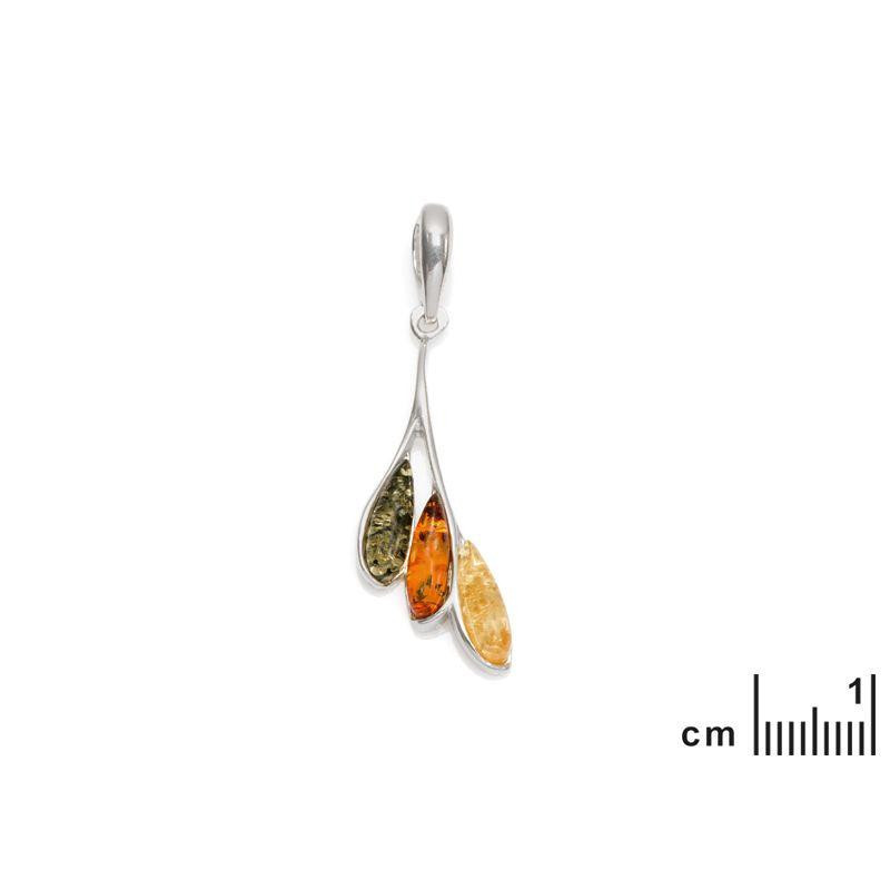 Ciondolo in ambra baltica multicolore goccia, argento rodiato 925, 5x13 mm — foto 2