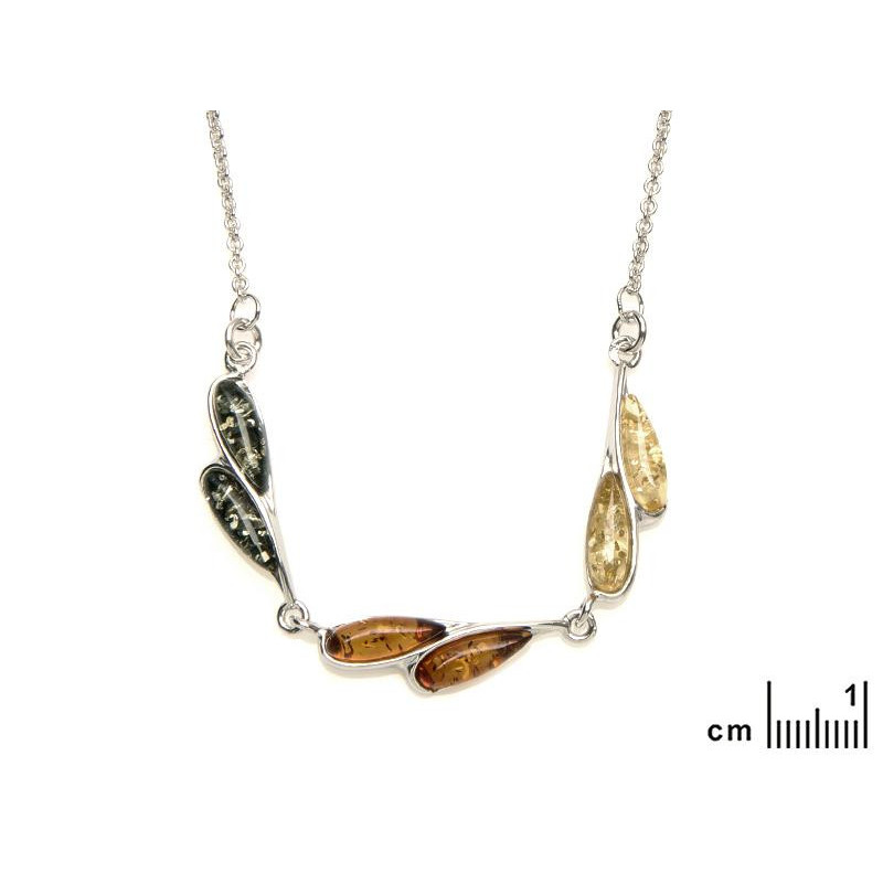 Collana in ambra baltica multicolore goccia, argento rodiato 925, 42+4 cm — foto 2