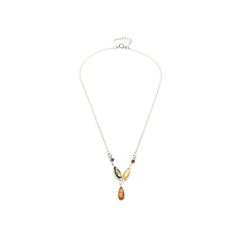 Collana in ambra baltica multicolore goccia, argento rodiato 925, 42+3 cm — foto 2