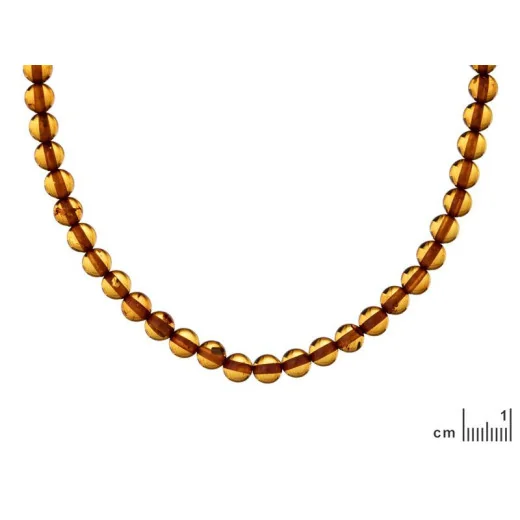 Necklace with natural cognac amber from the Baltic Sea ball, length 45 cm