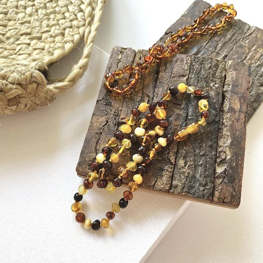 Necklace with natural multi-colored amber from the Baltic Sea, length 60 cm