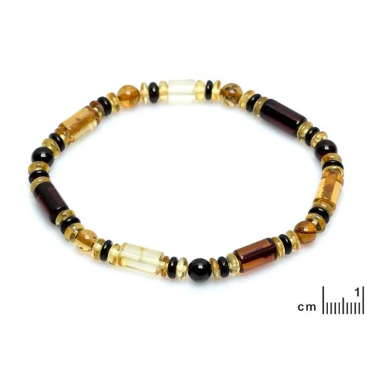 Bracelet with cylindrical multi-colored Baltic amber, length 17-18cm