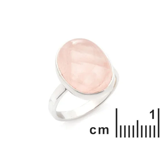 Ring with natural rose quartz, in 925 rhodium silver