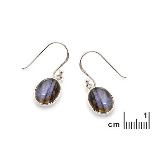 Earrings with natural multi-colored labradorite, in 925 rhodium silver