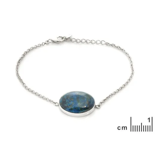 Bracelet with blue shattuckite, in rhodium-plated silver 925, length 16+2.5 cm