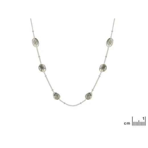 Necklace with multi-colored labradorite, in 925 rhodium silver, length 42 + 5 cm