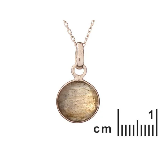 Round pendant with multi-colored labradorite, 925 rhodium-plated silver, 1+0.8 cm