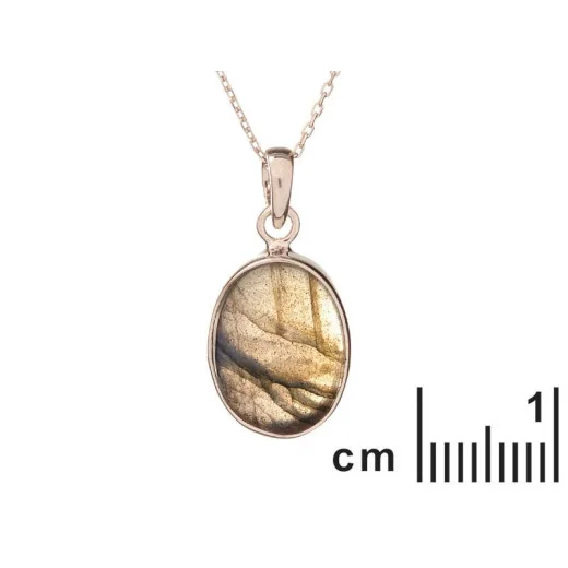 Pendant with natural multi-colored labradorite, in 925 rhodium silver