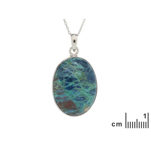 Oval pendant with blue shattuckite, in rhodium-plated silver 925, height 2.5+0.8 cm