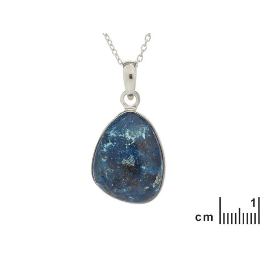 Pendant with blue shattuckite, in rhodium-plated silver 925, height 1.9+0.8 cm