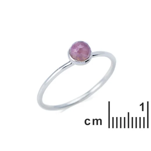 Ring with natural rose quartz, in 925 rhodium silver