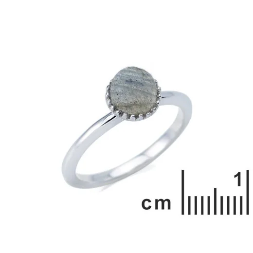 Ring with natural multi-colored labradorite, in 925 rhodium silver