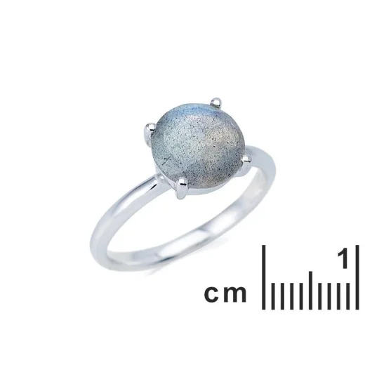 Ring with natural multi-colored labradorite, in 925 rhodium silver