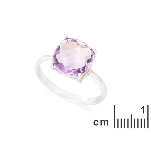 Ring with natural purple amethyst, in rhodium-plated silver 925