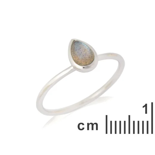 Ring with natural multi-colored labradorite, in 925 rhodium silver