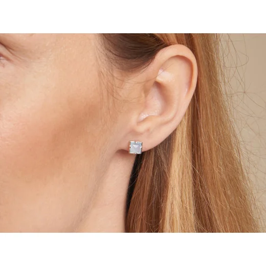 Earrings with natural blue chalcedony, in 925 rhodium silver