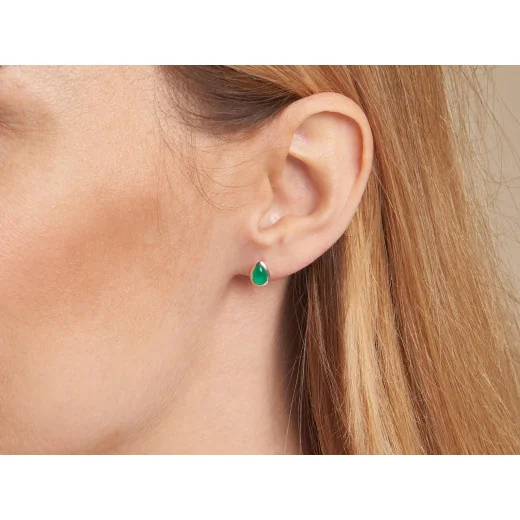 Earrings with natural green onyx, in 925 rhodium silver