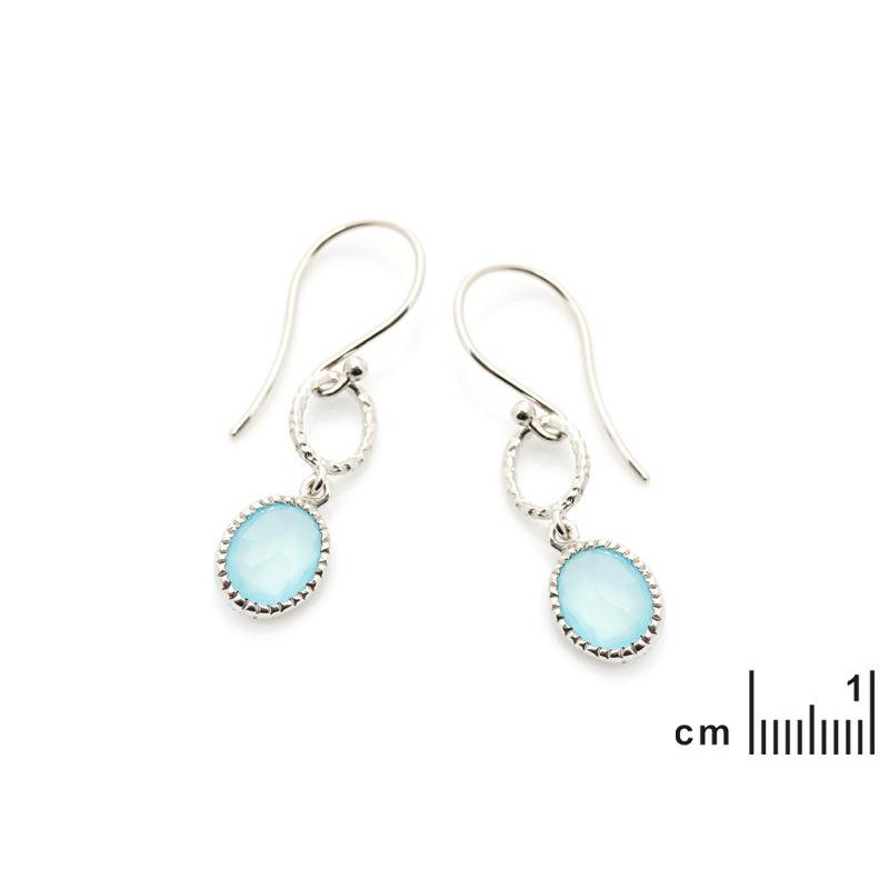 Orecchini pendenti in calcedonio blu ovale naturale, argento rodiato 925, 7x9 mm — foto 2