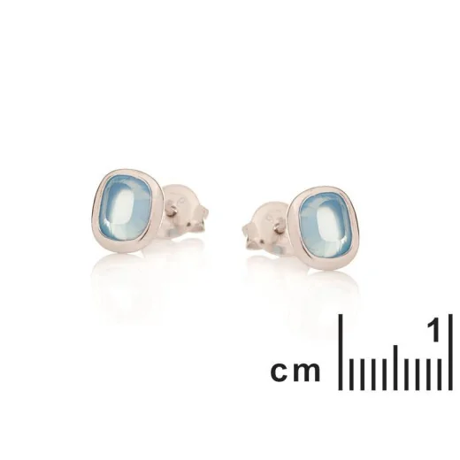 Earrings with natural blue chalcedony, in 925 rhodium silver