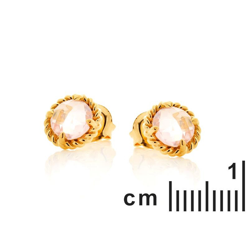 Orecchini a lobo tondo in quarzo rosa naturale, in argento dorato 925, 6 mm — foto 2