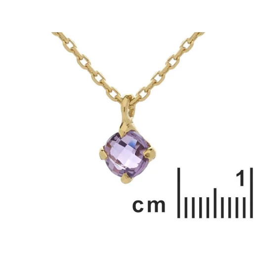 Necklace with purple amethyst, in 925 gold plated silver, length 42 + 3 cm