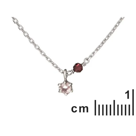 Necklace with rose quartz and garnet, in 925 rhodium silver, length 42 + 3 cm