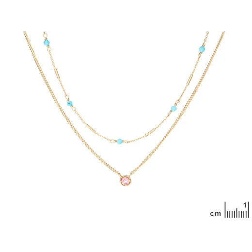 Necklace with turquoise and tourmaline, in 925 gold plated silver, length 40 + 5 cm