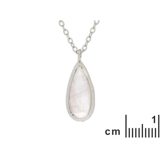 Necklace with drop rose quartz, in 925 rhodium silver, length 42 + 3 cm