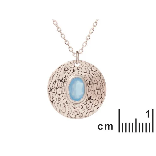 Necklace with blue chalcedony, in 925 rhodium silver, length 42 + 3 cm