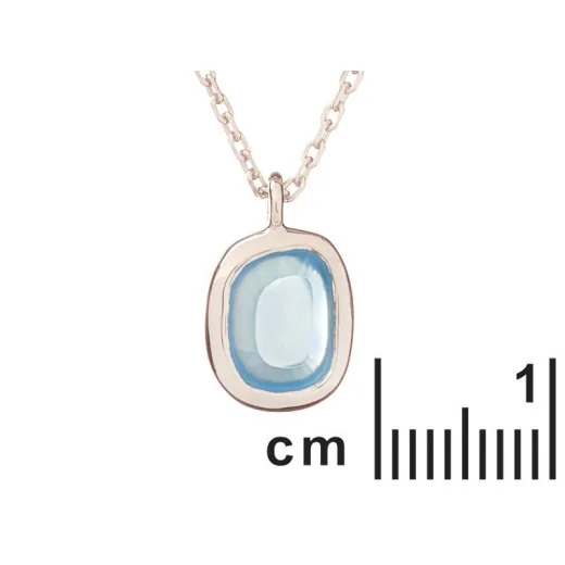 Necklace with blue chalcedony, in 925 rhodium silver, length 42 + 3 cm