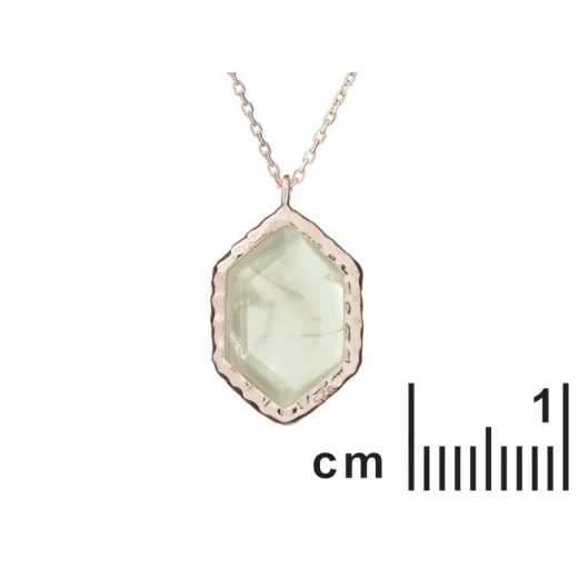 Necklace with natural green prehnite, in 925 rhodium silver, length 42 + 3 cm