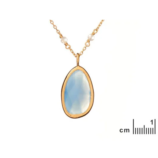 Necklace with chalcedony and pink moonstone, in 925 gold plated silver, 60 + 10 cm