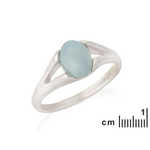 Ring with natural aqua tinted agate, in rhodium-plated silver 925