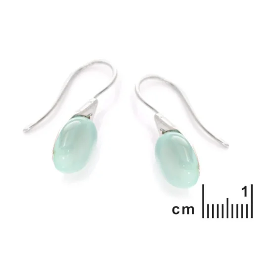 Earrings with natural oval aqua tinted agate, in 925 rhodium silver