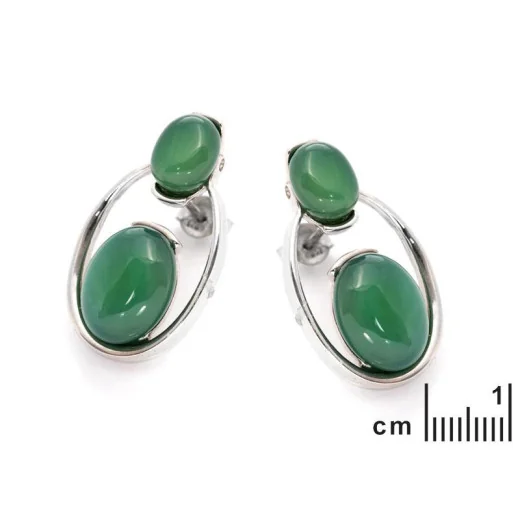 Earrings with natural tinted green agate, in 925 rhodium silver