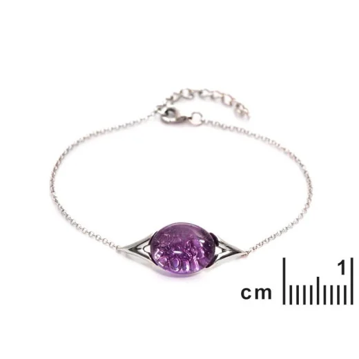 Bracelet with oval purple amethyst, in 925 rhodium silver, length 16+3 cm