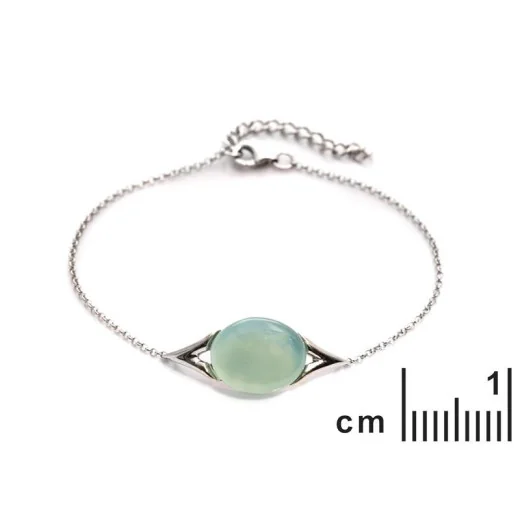 Bracelet with natural oval dyed aqua agate, 925 silver, length 16+3 cm