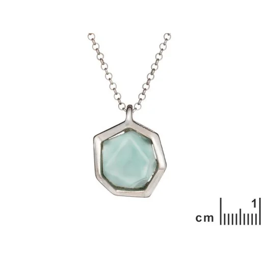 Necklace with natural aqua tinted agate, 925 rhodium silver, length 42 + 3 cm