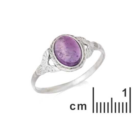 Ring with natural oval purple amethyst, in aged 925 silver