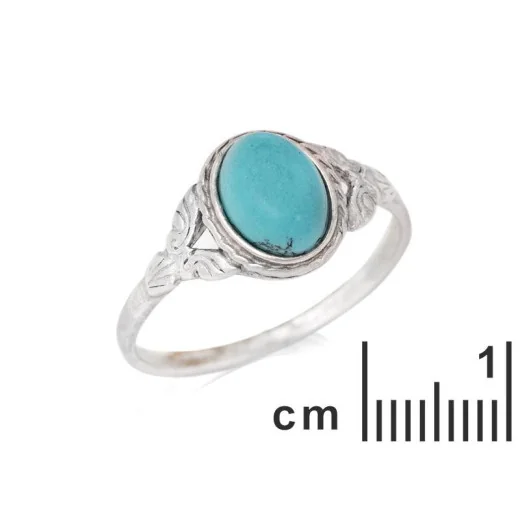 Ring with reconstituted natural oval turquoise, in aged 925 silver