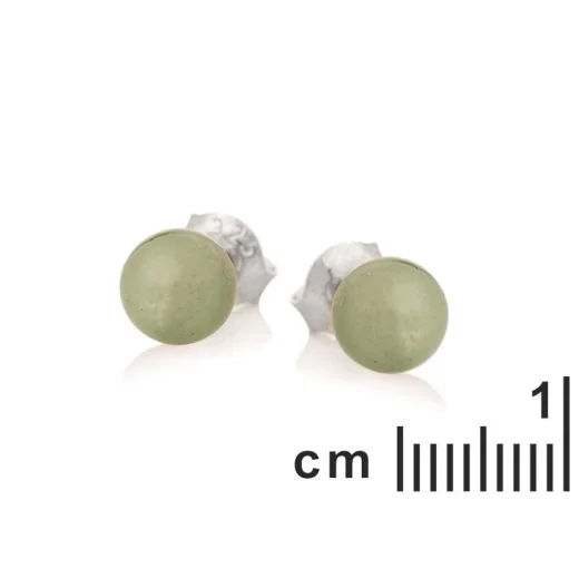 Stud earrings with natural green aventurine ball, in 925 rhodium silver