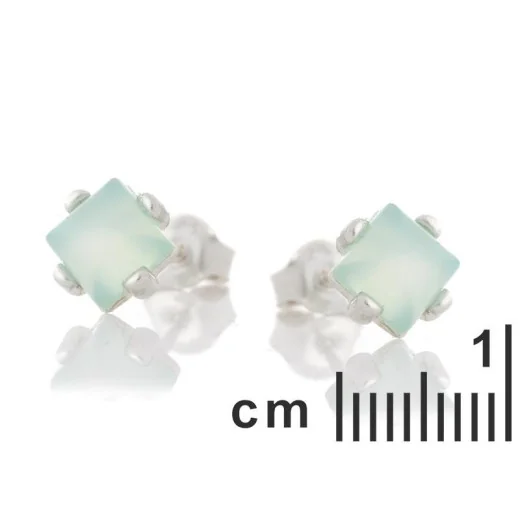 Earrings with natural aqua tinted agate, in rhodium-plated silver 925