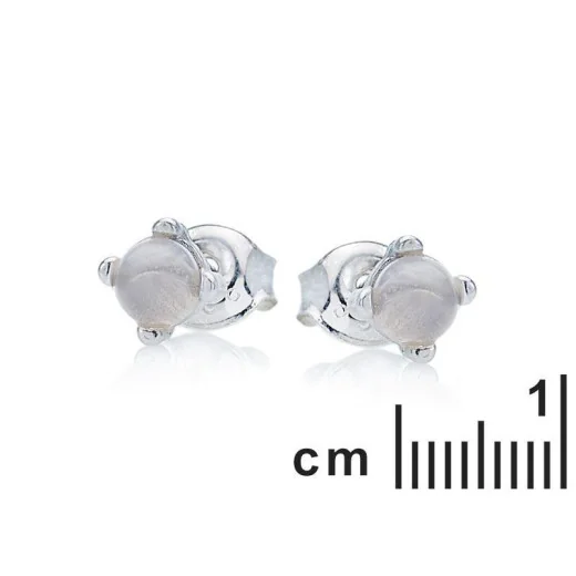 Stud earrings with round white moonstone, in 925 rhodium silver