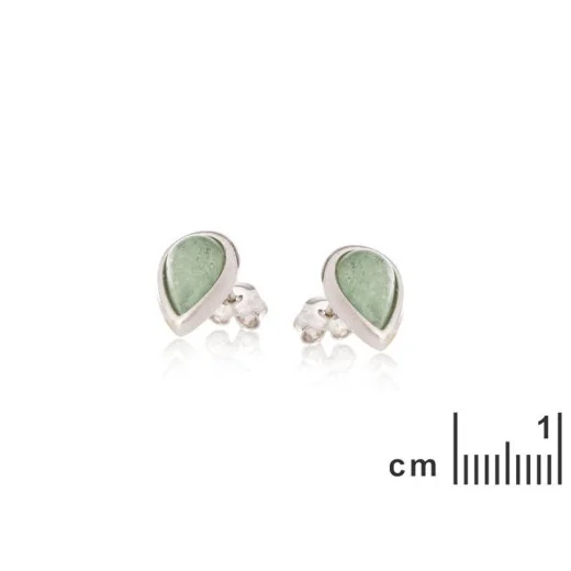 Stud earrings with natural green aventurine drop, in 925 rhodium silver