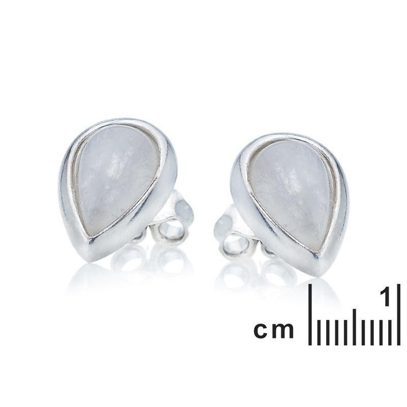 Orecchini a lobo in pietra di luna bianca goccia, argento rodiato 925, 8x6 mm — foto 2
