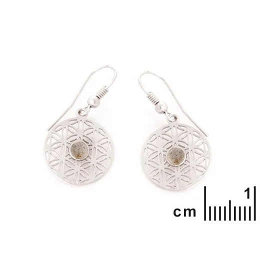 Flower of life earrings with multi-colored labradorite, 925 rhodium silver