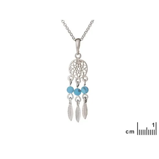 Necklace with round turquoise, in rhodium-plated silver 925, length 42 + 3 cm