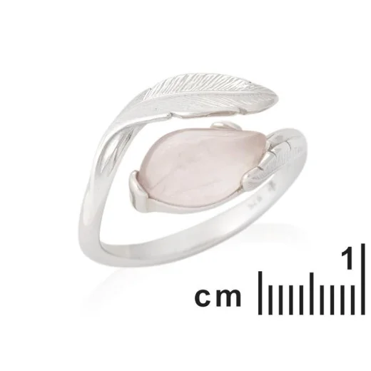 Ring with natural rose quartz, in 925 rhodium silver