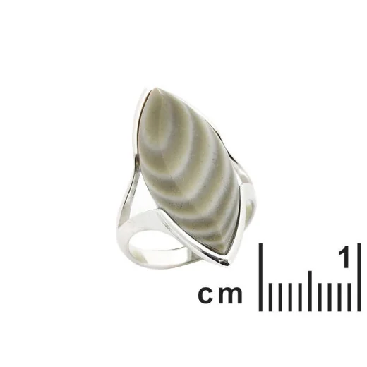 Ring with natural multi-colored striped flint, in 925 rhodium silver