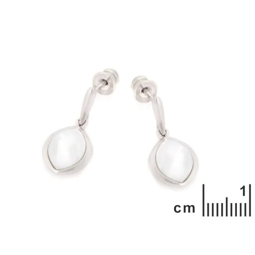 Earrings with natural white mother-of-pearl, in 925 rhodium-plated silver